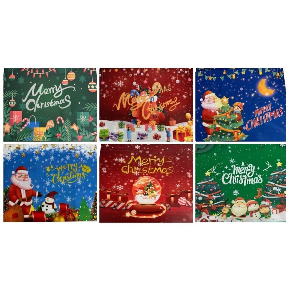 NEW Christmas Dozen 6 Designs Medium Tote Bags 10"x12.5"x6.5" Santa Snowman Tree